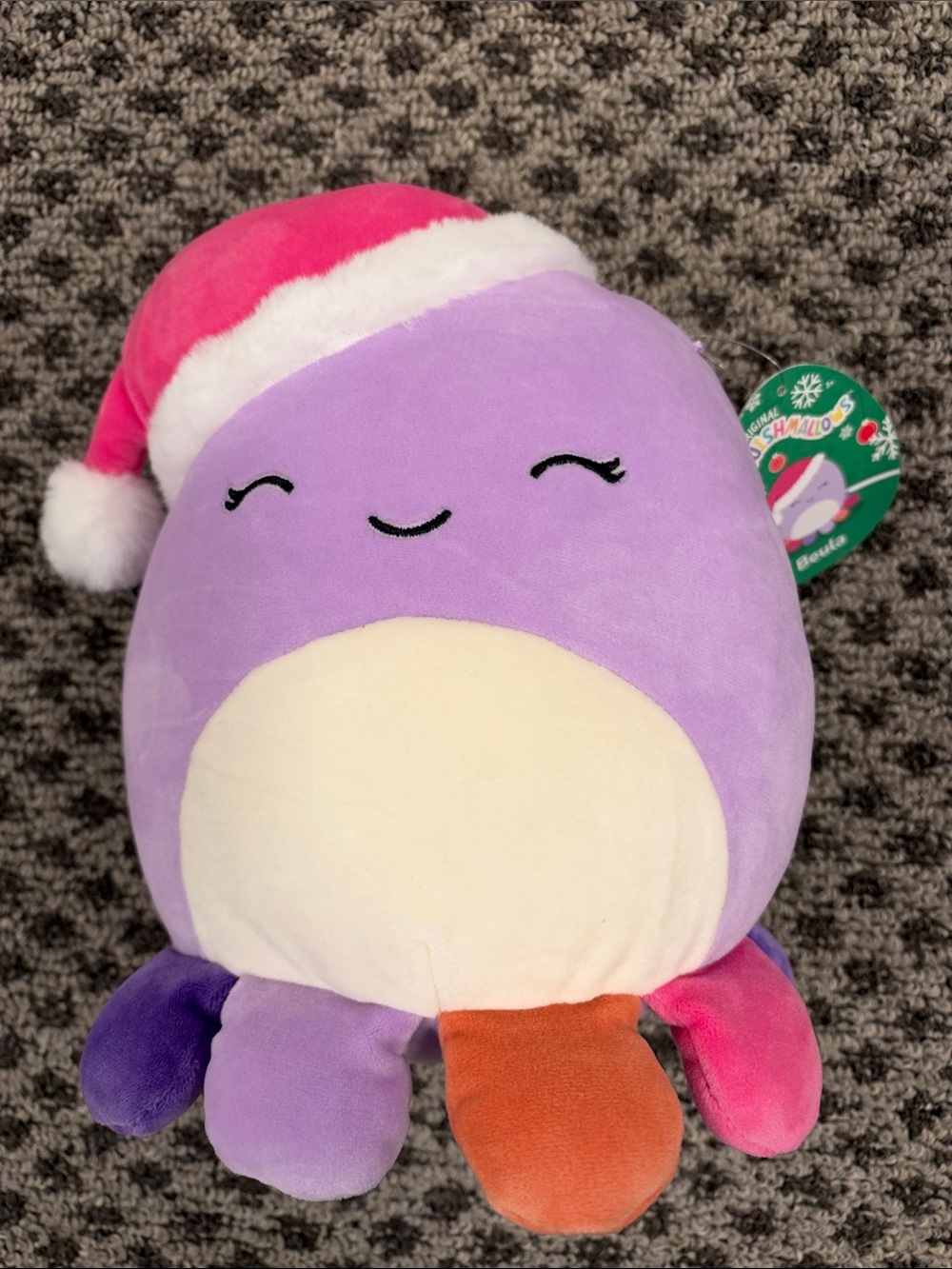 Squishmallows Purple Octopus with Pink Santa Hat and Multicolor Tentacles